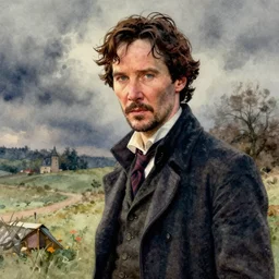 Keanu Reeves as Sherlock Holmes aquarelle painting