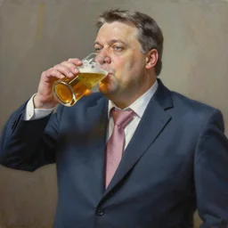 viktor orban drinking beer, anatomically correct, oil painting, highly detailed
