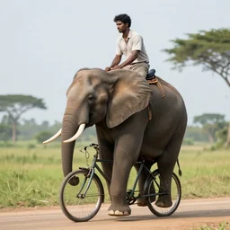 professional photography of an elephant riding bicycle