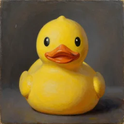 portrait of a yellow rubber duck by rene magritte, oil on canvas. - n 9 - i