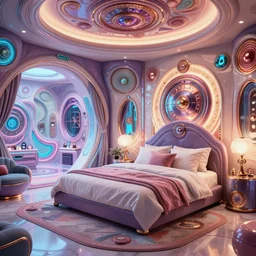 futuristic bedroom interior, intricate, elegant, vivid colors, highly detailed, john park, craig mullins, sparth, ruan jia, jeffrey catherine jones