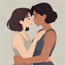 artistic depiction of a mixed race lesbian couple deeply in love, very romantic, highly detailed, smooth, stylized, medium shot, vector line art, clean cel shaded vector art, by lois van baarle and ross tron, artgerm, helen huang, makoto shinkai, ilya kuvshinov, rossdraws