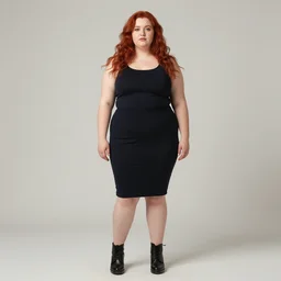 professional full body photo of a young fat obese redhead woman
