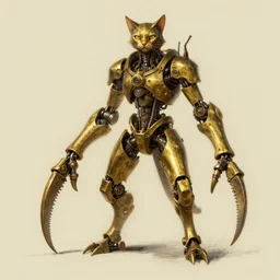 distant full - body drawing of a brass mechanical claws and feline head, concept art by ian miller, artstation, sots art, steampunk, concept art, da vinci, greg rutkowski