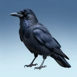 detailed drawing of a crow on a blue gradient background, depressive, sad, beautiful