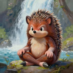 Telekinesispunk Zealot Hedgehog berserker meditating under a waterfall dave dorman edson campos christopher young jeff simpson allison carl hiro izawa paul chadeisson pastel painting