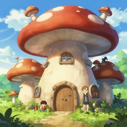 anime scenery of a mushroom house, trending artwork, painted in anime painter studio, by anato finstark, tony sart, marc simonetti and an anime artist, collaboration