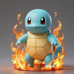 fire sculpture of squirtle, photography