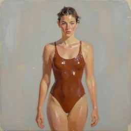 impasto quick minimalist painterly sketch, in rich glossy oil paint of a beautiful swimmer, claire tabouret