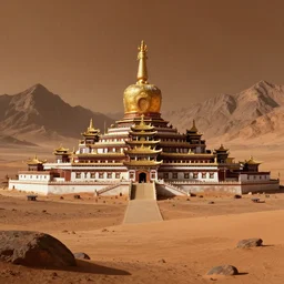 a buddhist!!! monastery on mars!!!, in the mountains, cinematic matte painting by thomas kincade