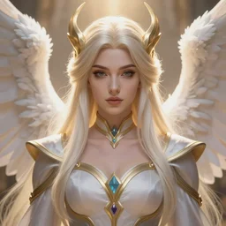 a saint noble charming high priestess as a league of legends character, angelic light, fantasy clothes, symmetric face, close up shot, masterpiece, cg animation, riot enterainment, arcane, realistic, hyper detailed, hyper detailed face, character select portrait, 3 d, by artgerm, rossdraws, ilya kuvshinov, justin gerard