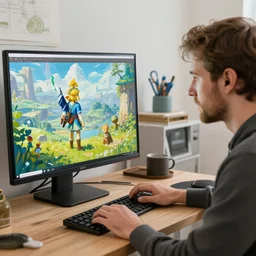 link from zelda using computer, painting by by ralph grady james, jean christian biville