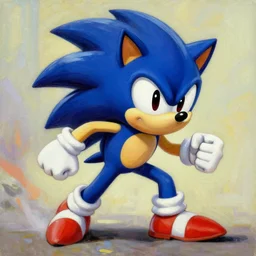chad sonic the hedgehog, gotta go fast, expressive oil painting