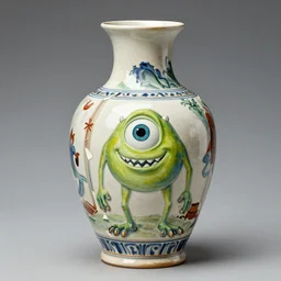 vase work, Ancient vase art of mike wazowski in art style of chinese art, fragmented clay firing chinese vase with an mike wazowski in the style of ancient chinese art, ancient chinese art!!!!! chinese art
