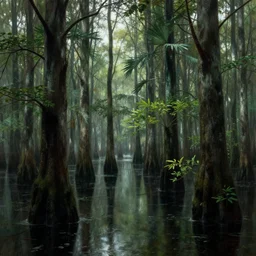 swamp bayou humid damp flora fauna by syd mead, frank frazetta, ken kelly, simon bisley, richard corben, william - adolphe bouguereau
