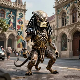 hyper realistic photography predator on budapest street cinematic, brom, mucha, moebius juan gimenez artstation, cgsociety