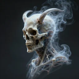 a centered uncut sideview portrait of a demon made of smoke and laced bone. tranclucent. dynamic. motionblur. houdini 3 d 8 k gigapixel render. substance designer. unreal engine. abstract demon face vanishing. inspired by billelis, riabovitchev, tomasz alen kopera and dom qwek. rendered by janusz jurek