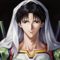 portrait of gendo ikari evangelion, male, thin pursed lips, sharp jaw light black hair soft hair swept back short length hair, anime, fantasy, intricate, elegant, highly detailed, digital painting, artstation sharp focus, hunterpedia madonna art by artgerm and ruan jia and ross tran