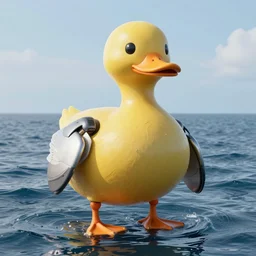 huge duck robot standing in the middle of the ocean, photorealistic, cinematic, 1 0 0 mm, sharp focus, intricate details, unreal engine 5