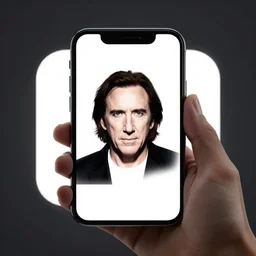 nic cage viewing a minimalist logo for a dating app only for nic cage on christmas, corporate phone app icon