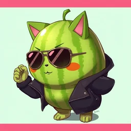 an anthropomorphic watermelon wearing sunglasses and a leather jacket, by kawacy, trending on pixiv, anime, furry art, trending on furaffinity
