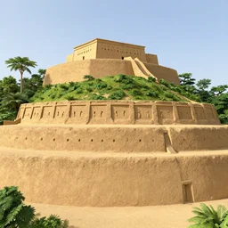 rammed earth, ancient egyptian fortress atop a jungle hill