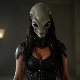 movie still full pov of kim kardashian wearing a alien facehugger mask, in the movie alien. cinematic full shot.