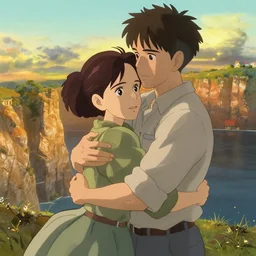 emma watson and jonah hill embrace, golden hour cliff side, portrait shinkai makoto studio ghibli studio key hideaki anno sakimichan stanley artgerm lau rossdraws james jean marc simonetti elegant highly detailed digital painting artstation pixiv