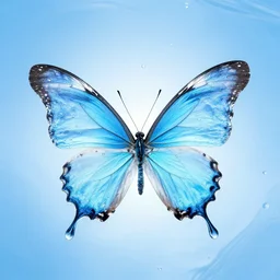 water splash butterfly, blue water background, transparent, abstract, art, clean, isolated, liquid