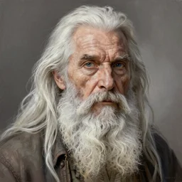 a high detailed hyper-detailed painting of an old psychedelic and mystical hermit with white hair and a long beard, his skin has wrinkles and striking textures, he has an open third eye and is in a fantastic forest with magical creatures like sylphs, elves and elves