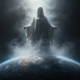 space god/goddess looming over planet, ominous, foggy, 4K, high octane, in space