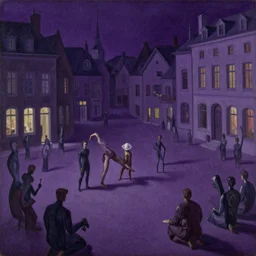 gluttony in a violet town square by beksinski, dark canvas, in the style of edward hopper rodcenko yue minjun caravaggio, intricate details, artstation