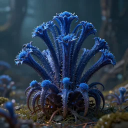 a blue fantasy sci fi poisonous flora plant, sharp focus, trending on artstation, cinematic lighting, hyper realism, octane render, 8 k, hyper detailed, vivid, ultra detailed, highly detailed