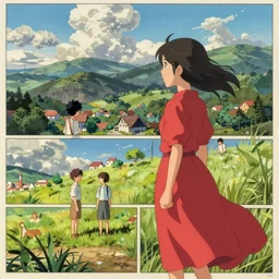 un dia de paz! rosabell laurenti sellers in red dress, arte koto no ha no niwa, makoto shinkai, moebius, milo manara, hugo pratt, french comic art, semi - realistic anime, portrait, beautiful face, symmetrical face, trending on pixiv, detailed, clean lines, sharp lines, crisp lines, award winning illustration, masterpiece, 4 k