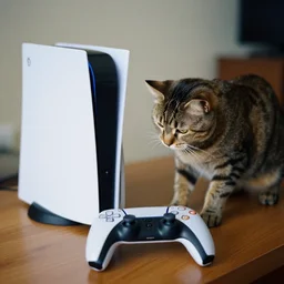 Cat playing fortnite on a ps5. Photograph 35mm