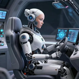 cybernetic space pilot wired into her cockpit, artstation render 0.0000006