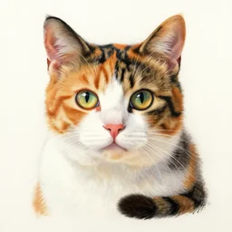 a beautiful drawing of a calico cat, orange, black and white fur colors, by quint buchholz