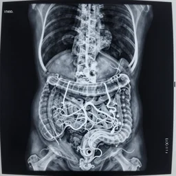 x - ray of the abdomen with a table inside the intestines