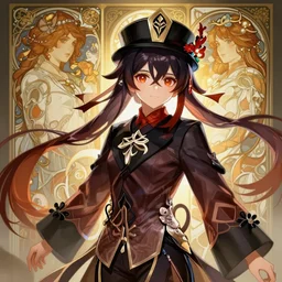 'Hu Tao' character in liyue harbor, Genshin Impact, fantasy, anime, manga, game art, concept art, digital painting, art by artgerm and greg rutkowski and alphonse mucha