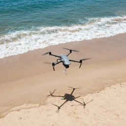 a drone collecting trash on the beach