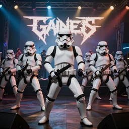 a stormtrooper mosh pit at a death metal concert at night