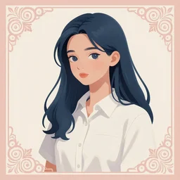urban school girl in shirt fanart, dark blue long hair, muted colors, matte print, pastel colors, ornate, digital art, digital painting, fan art, elegant, artstation, by Ilya Kuvshinov