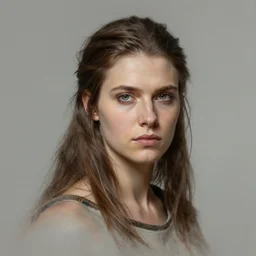 head and shoulders portrait of a barbarian, female, by artgerm