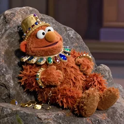an artificer dwarf muppet character with an obsession for gold and gems who loves to sleep on rocky terrain, sesame street, photograph, photography, ultrarealistic, national geographic