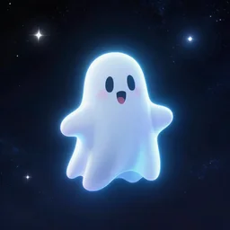 a happy little ghost in the vastness of space, neon, 4 k, by the classical masters, donatello, michelango, soft lighting,
