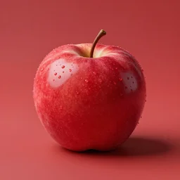 one centered hyper-realistic fruit, #FF0000 background