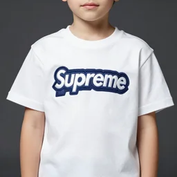 short kid wearing a supreme shirt, detailed, studio
