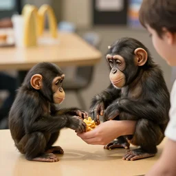 little chimpanzees straling food from people in mcdonald