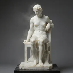 a sculpture of a person sitting on top of a chair, a marble sculpture by nicola samori, behance, neo - expressionism, marble sculpture, apocalypse art, made of mist 1 2 3 4 8
