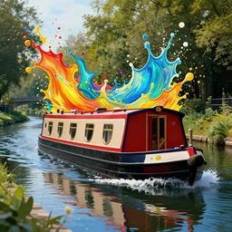 canal boat in canal splash art graphic design color splash high contrasting art, fantasy, highly detailed, art by greg rutkowski